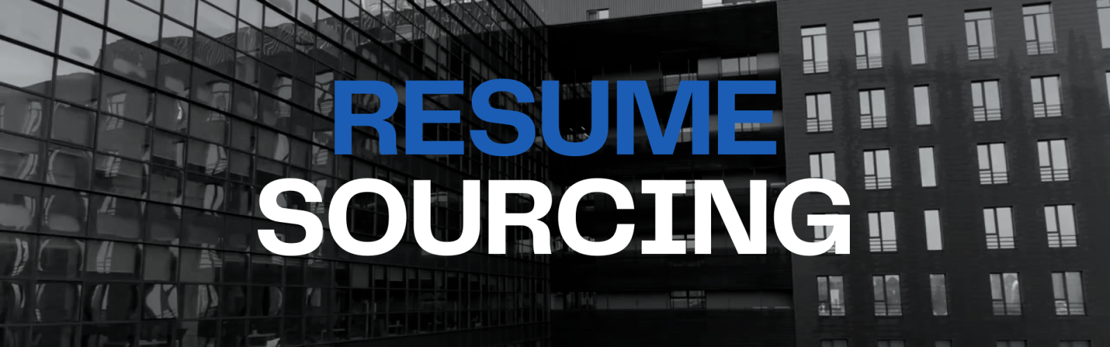 Flexible RPO Resume Process Outsourcing hiring solution text displayed over a backdrop of modern buildings, symbolizing professional talent acquisition and resume sourcing services.